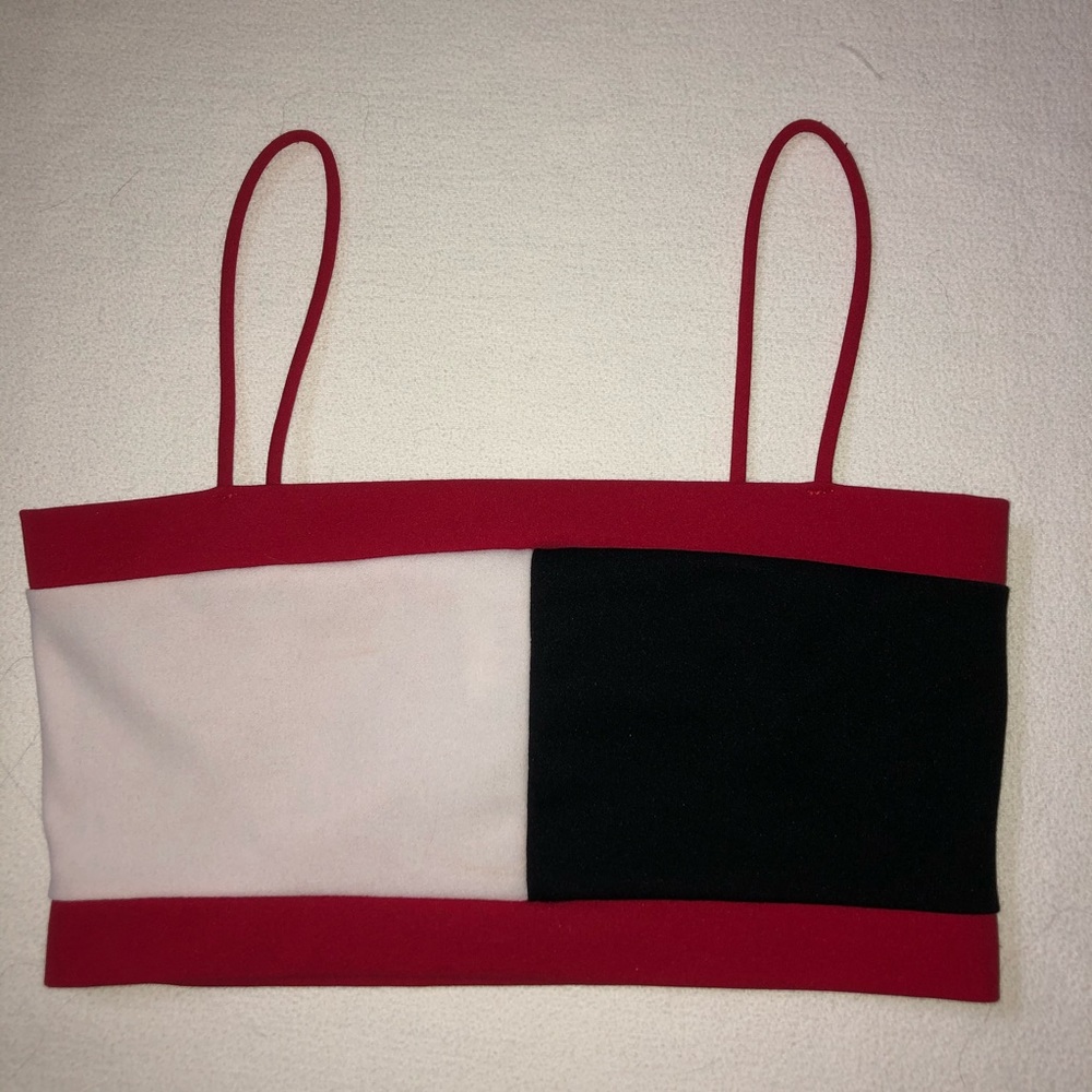 Red, Black and White crop tank